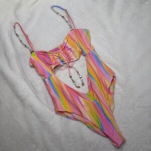 Beach Bunny Rainbow Pearl Charm One Piece Size M